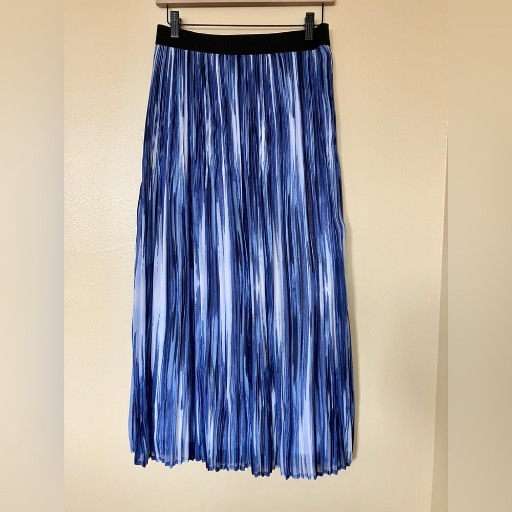 NY Collection Blue Striped pleated Women's Skirt